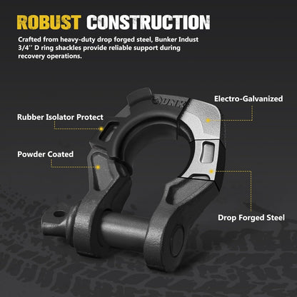 BUNKER INDUST Offroad Traction Boards with Jack Base (Gen 8) Black + Heavy Duty Tow Strap Recovery Kit