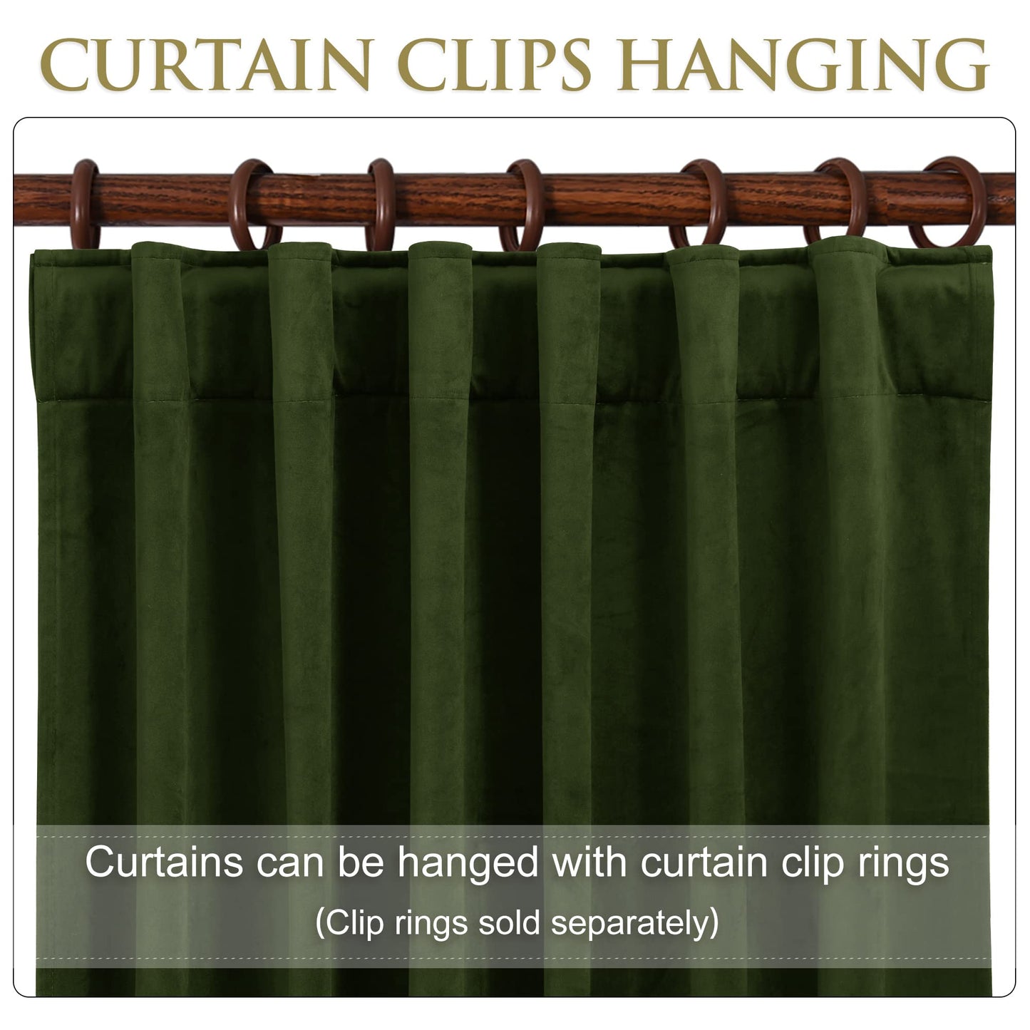 StangH Moss Green Curtains 108 inches Long - Luxury Velvet Room Darkening Sliding Door Drapes Thermal Insulated Soundproof Room Dividers for Closet, W52 x L108, 2 Panels