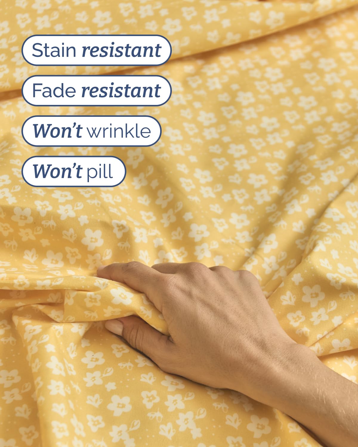 Floral Sheets - Yellow Floral Bed Sheet Set - 1 Flat, 1 Fitted & 1 Pillowcase w/ Deep Pockets - Comfy, Wrinkle & Fade Free - Boho Botanical Bedding - Ultra-Soft, Breathable & Cooling - Twin Size Set