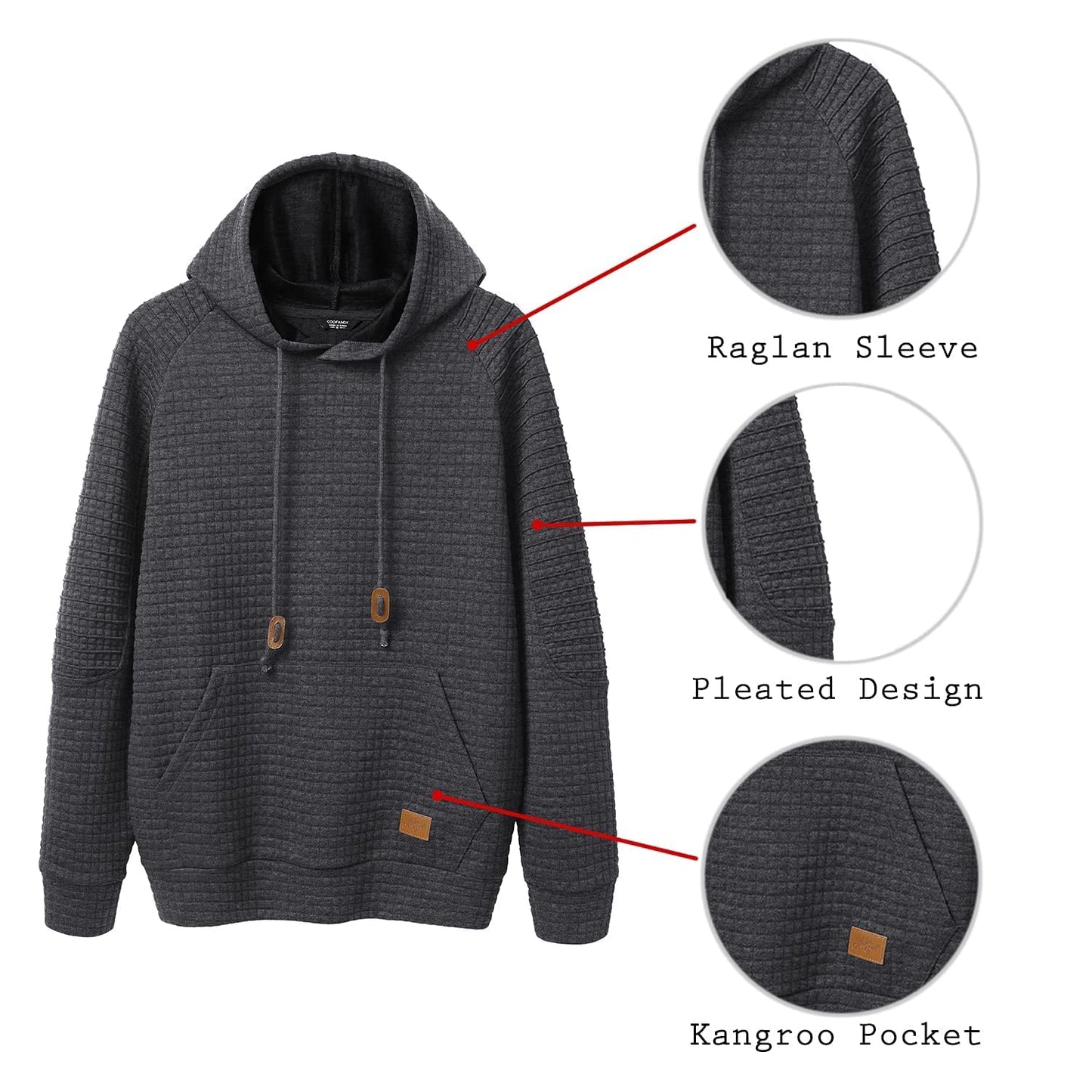 COOFANDY Mens Winter Sweatshirt Slim Fit Long Sleeve Knit Drawstring Hoodies for Men with Kanga Pocket, Dark Grey, 3X-Large
