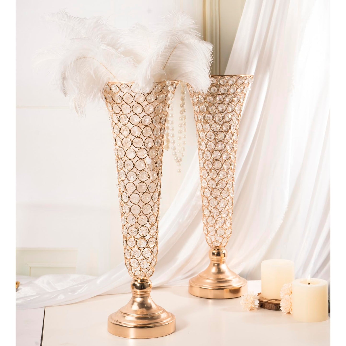 20in Vases for Flowers - Crystal Trumpet Floral Vase, 2Pcs Crystal Vases for Table Centerpieces, Flower Stand for Wedding Party Anniversary Birthday Home Decoration