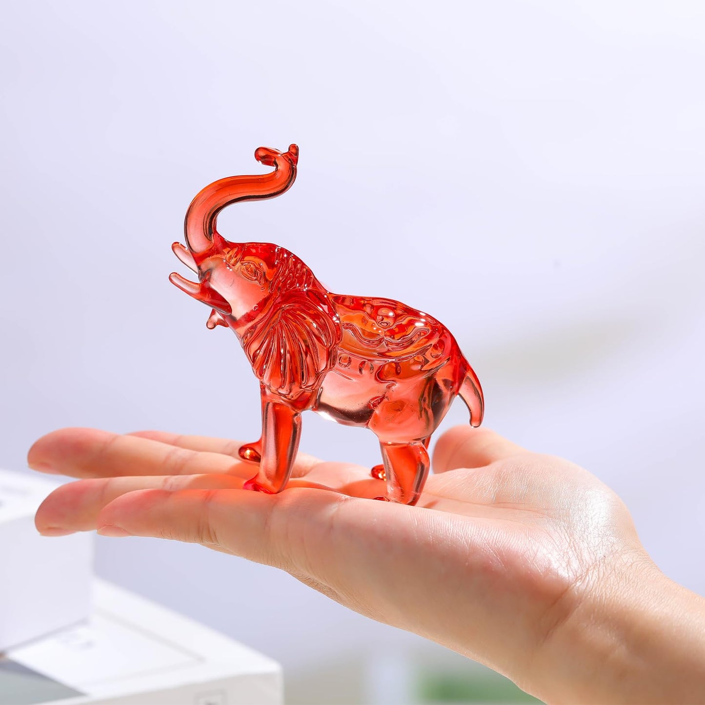 Arikyrist Crystal Elephant Figurine Home Decor, Glass Statue Gifts, Crystal Animals Collectible Tabletop Decoration Elephant Sculpture with Trunk Up (Red)