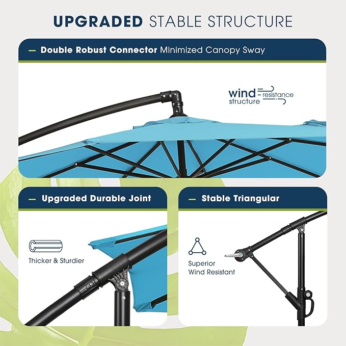 wikiwiki 10ft Patio Umbrella with Base Included, Outdoor Offset Cantilever Umbrella with Sandbag Base for Backyard, Garden and Pool, Easy to Tilt and Crank, Sky Blue