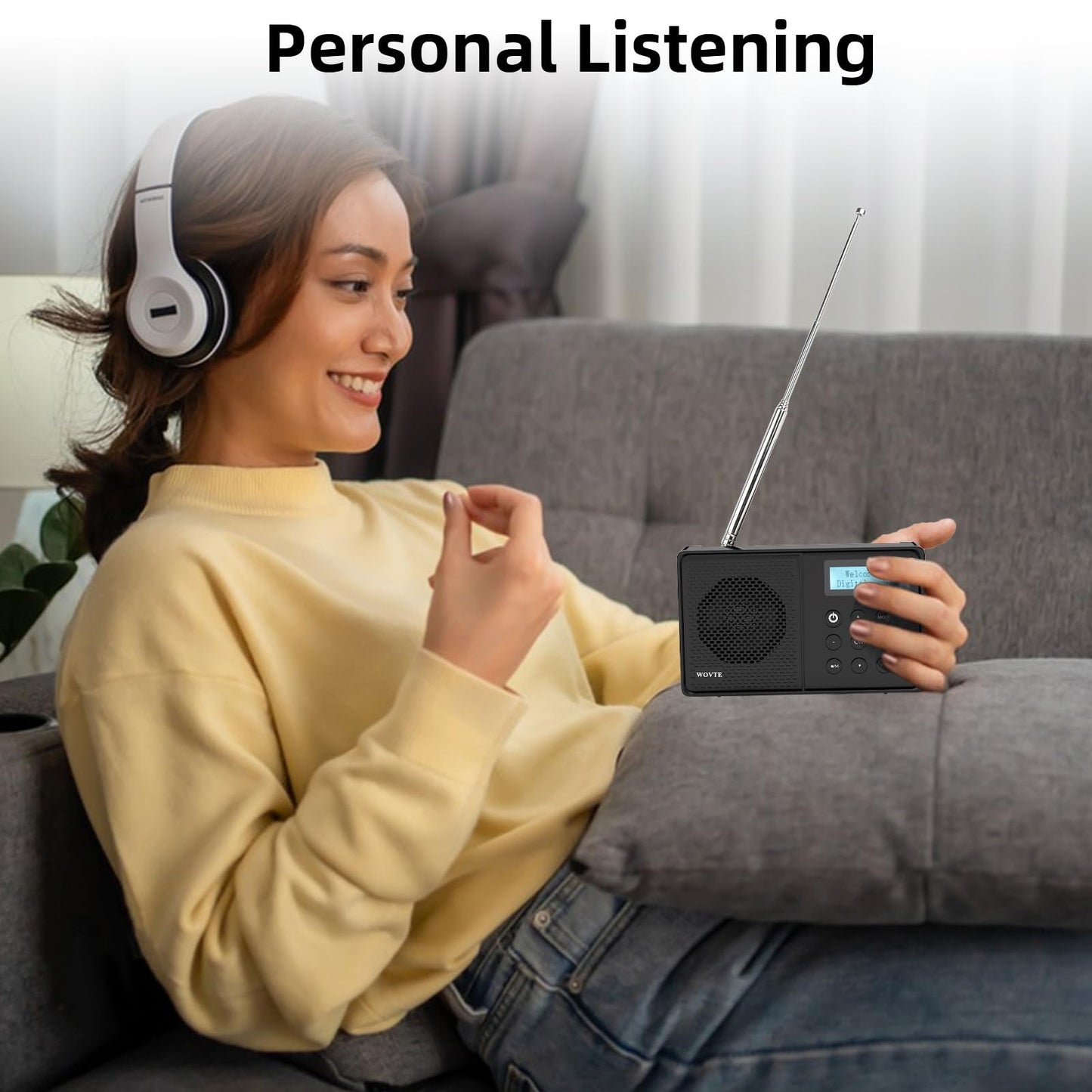 WOVTE DAB+ Digital Radio - Portable, Rechargeable & Mains Powered with Bluetooth, 40 Presets, LED Display, Alarm Clock, Sleep Timer & Headphone Socket