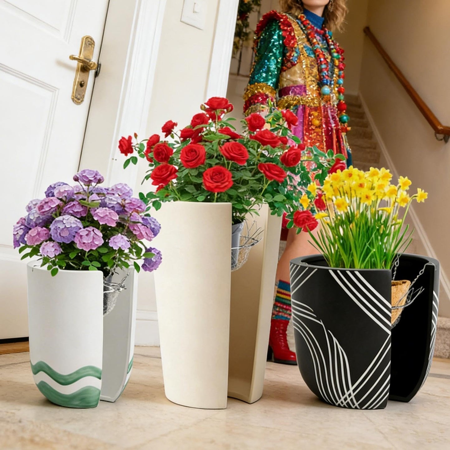Adjustable Height Plant Risers for Pots, Rustproof Stainless Steel Riser with 4Hooks, Chain Pot Fillers for Tall Round Planters Potted Home Soil