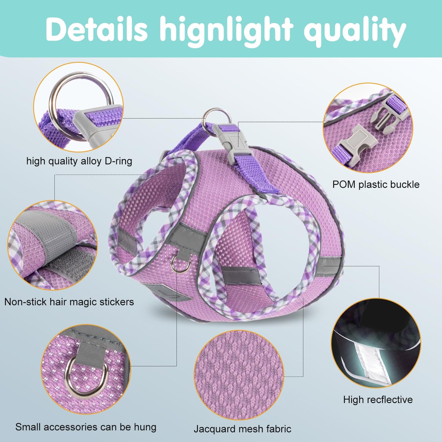 TomteNisse Dog Harness and Leash Set - No Pull Soft Breathable Small Dog Harness, Adjustable Reflective Step in Vest for Puppy, Kitten, Cats