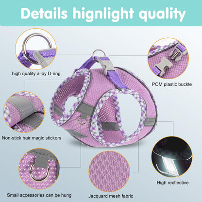 TomteNisse Dog Harness and Leash Set - No Pull Soft Breathable Small Dog Harness, Adjustable Reflective Step in Vest for Puppy, Kitten, Cats