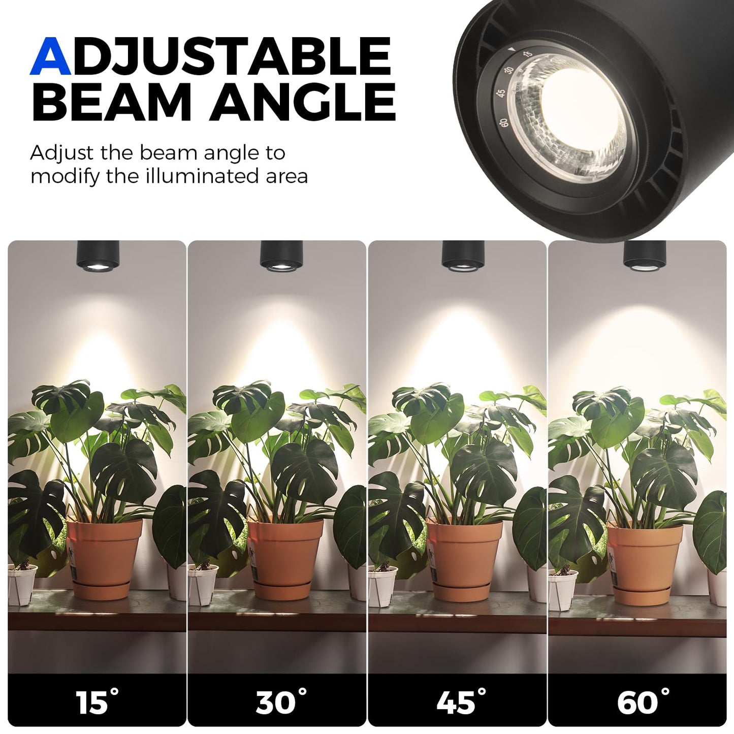 Barrina TR40a Track Grow Lights for Indoor Plants, 15°-60° Adjustable Beam Angle, 40W 4000K Full Spectrum LED Plant Light, High PPFD Spotlight Grow Lamps with Timer for House Plants, 1-Pack, Black