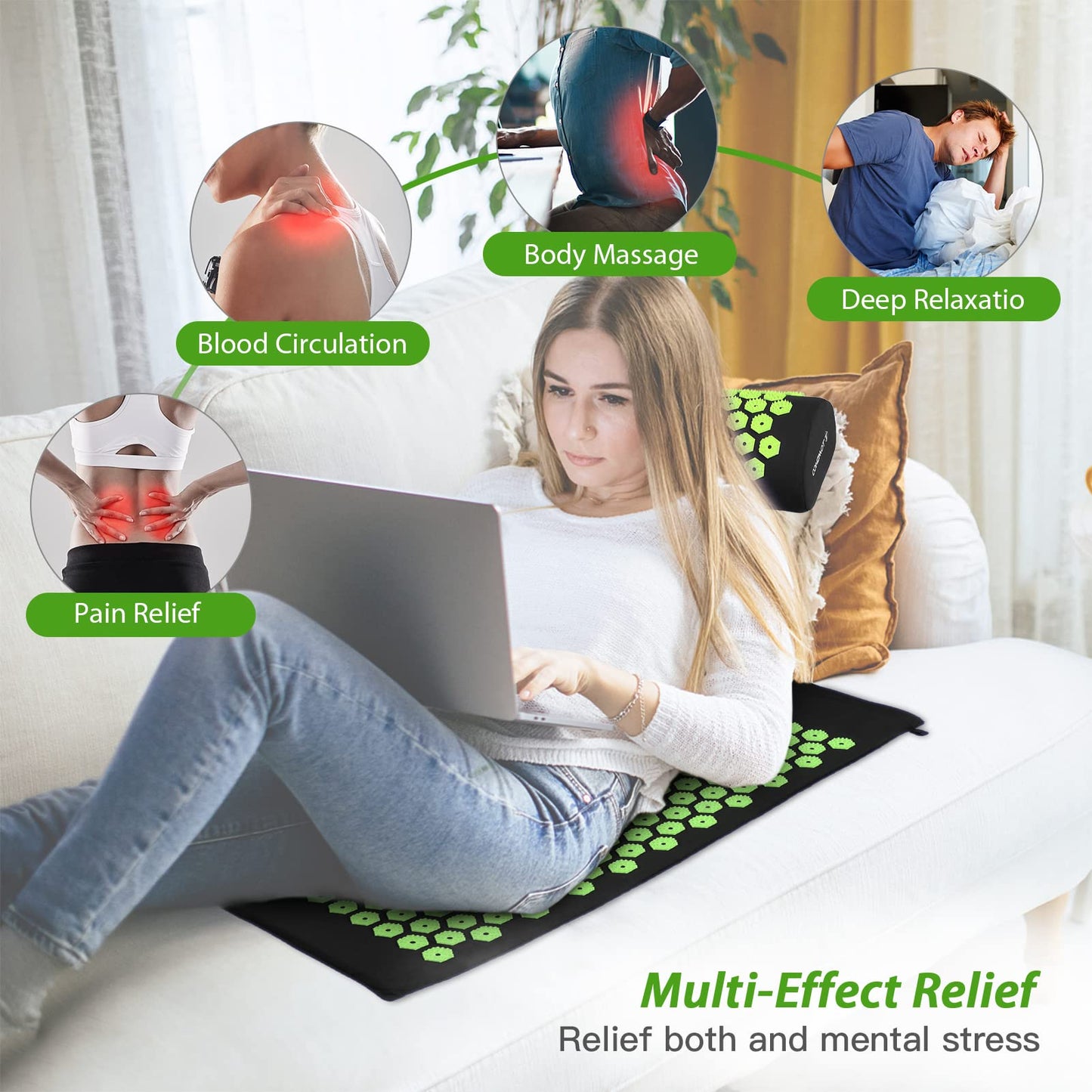 TOMSHOO Acupressure Set, Acupressure Mat and Pillow with 2pcs Massage Balls- Pain Relief Therapy Muscle Back Neck with Travel Bag for Men and Women