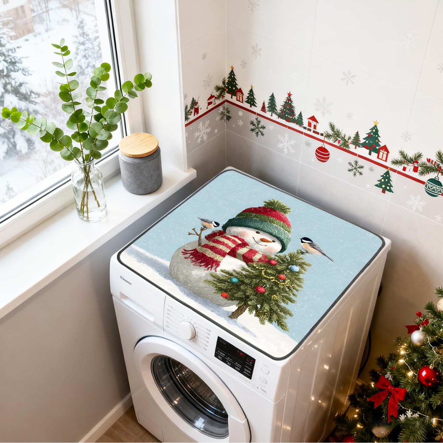 Nuxovilar Christmas Washer Dryer Dust Cover - Playful & Classic Festive Decor Protector for Laundry Room/Area/Space (YTT12861)