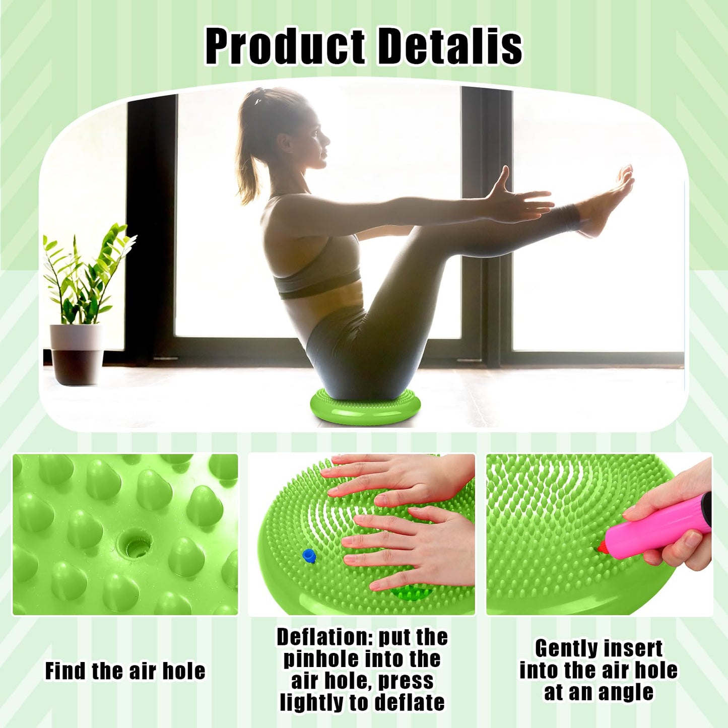 Silipull 2 Pcs Wiggle Seat Inflated Wobble Cushion Flexible Balance Disc with Air Pump for Core Stability Strengthening Improving Posture Physical Exercise (Green and Rose Red)