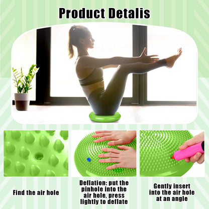 Silipull 2 Pcs Wiggle Seat Inflated Wobble Cushion Flexible Balance Disc with Air Pump for Core Stability Strengthening Improving Posture Physical Exercise (Green and Rose Red)