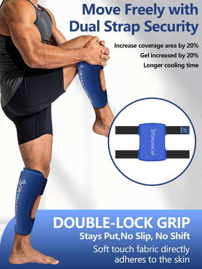 Shin Splint Relief Ice Pack Wraps 2 Pack, Reusable Gel Compression Sleeves with Adjustable Straps for Knee, Ankle, Calf, Elbow Pain Relief & Swelling Reduction