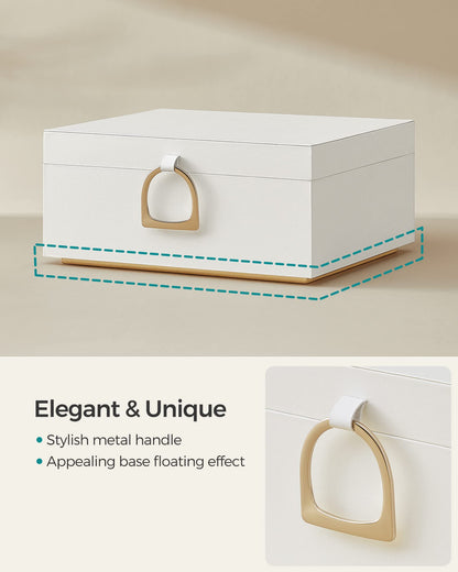 SONGMICS 2-Layer Jewelry Box, Jewelry Organizer with Handle, Removable Jewelry Tray, Jewelry Storage, Floating Effect, 8.1 x 9.4 x 4.3 Inches, Gift Idea, White UJBC165W01