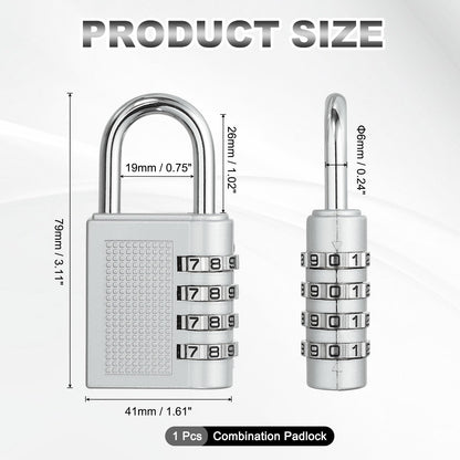 PATIKIL Combination Padlock (Large, Silver), 4-Digit Combo Padlock Resettable Luggage Locks with 0.24 Inch Shackle, Suit for Gym Locker/Fence/Storage/Toolbox/Cabinets