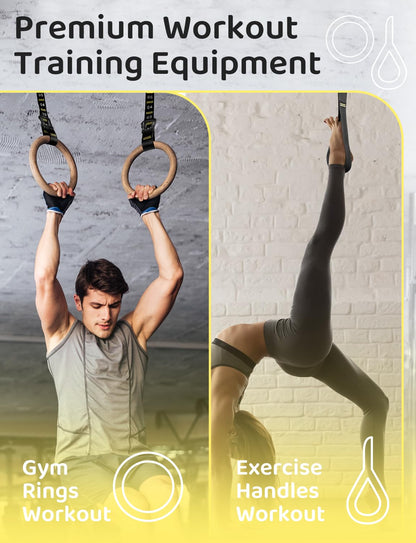 GHB Gymnastic Rings Wooden Gym Rings 1.25" Olympic Rings Adjustable Straps Pull Up Rings Sets for Workout Bodyweight Fitness Training