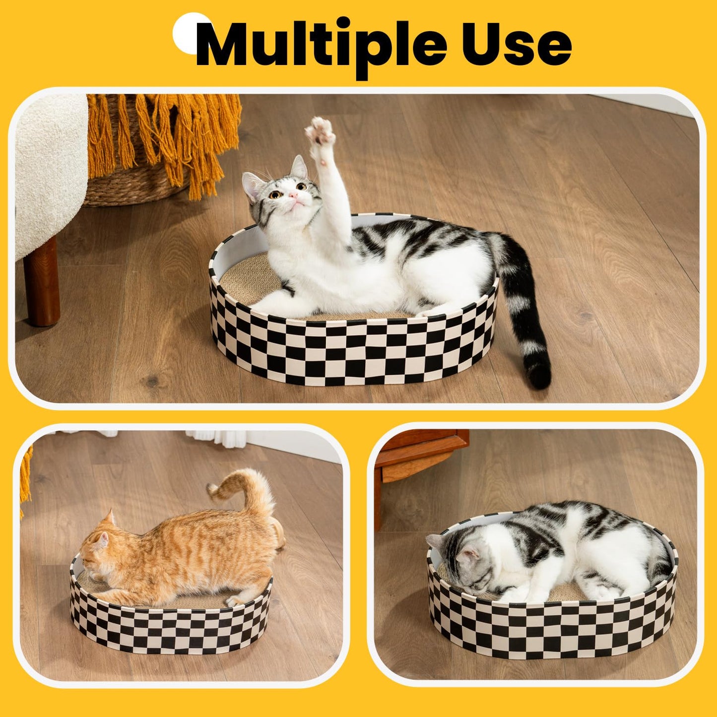 Conlun Cat Scratcher Box with 4 Cat Scratching Board Reversible Kitty Scratch Pad, Heavy Duty Corrugated Cardboard Scratchers for Indoor Kittens Bed Lounger Protects Furniture,Kittens Gifts-Large