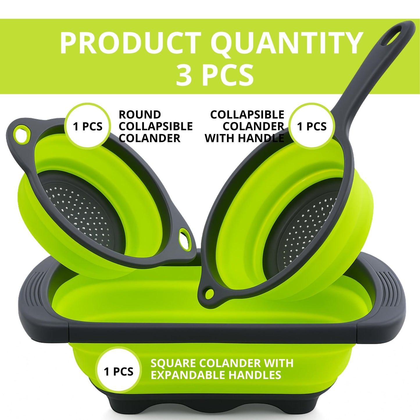 Small Collapsible Colander with Plastic Handles Round Silicone Kitchen Strainers Foldable Kitchen Strainer Perfect for Draining Pasta Vegetable and Fruit Green