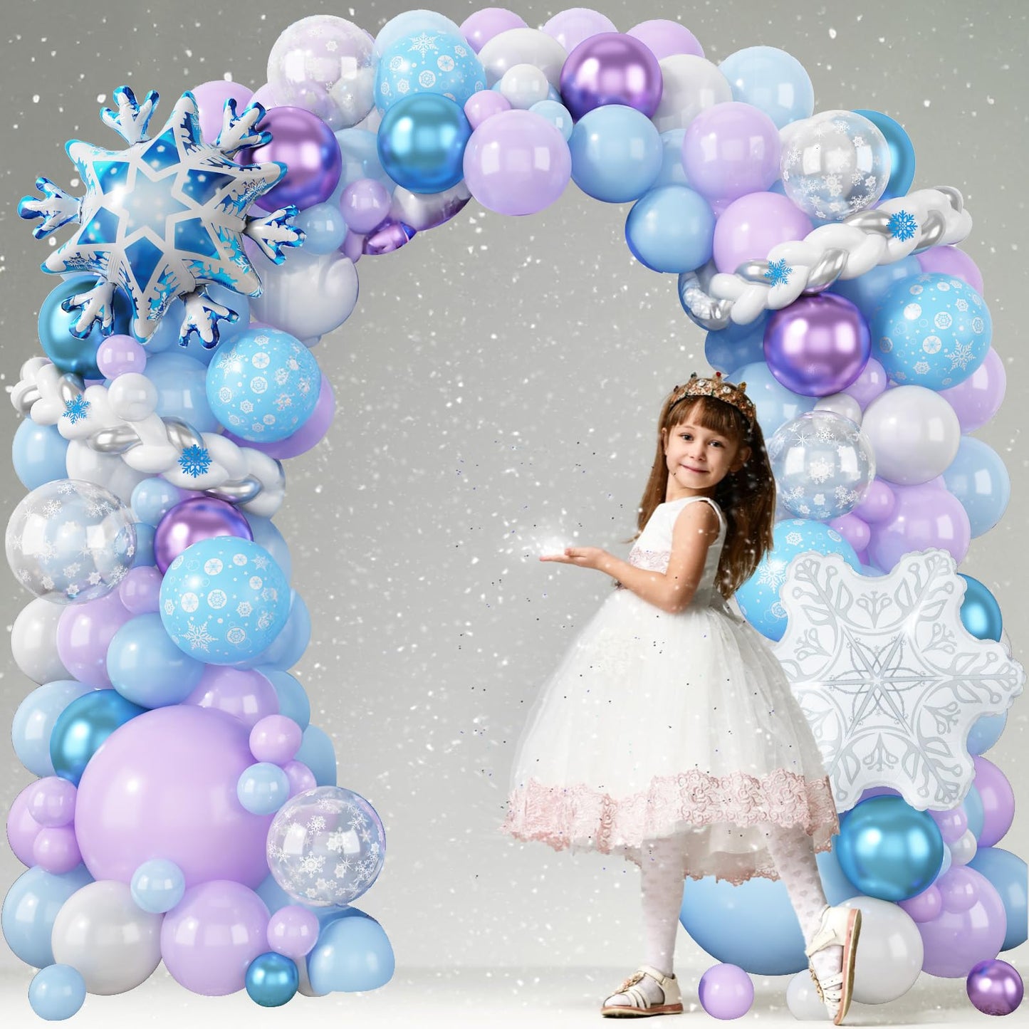Froova Winter Balloon Arch Kit, Blue Purple Silver and Snowflake Balloon Garland Iridescent Star Snowflake Foil Balloons for Winter Wonderland Baby Shower Girls Princess Birthday Party Decorations
