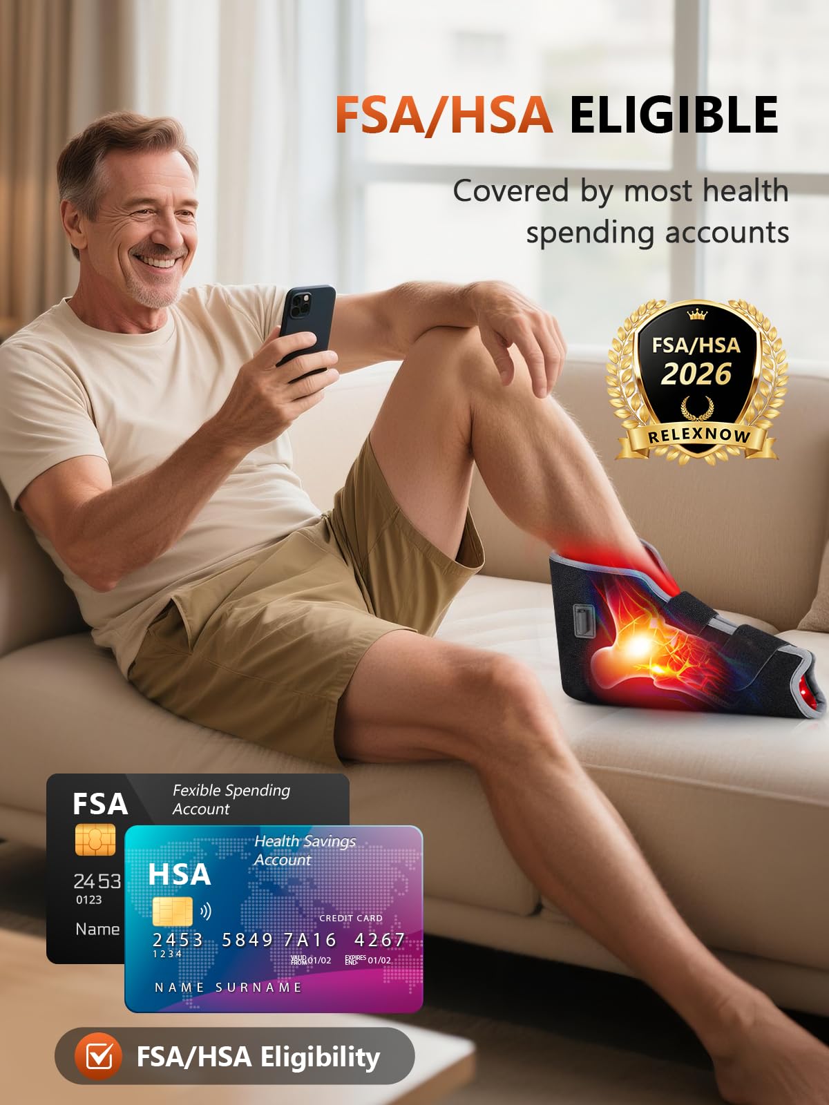 RELEXNOW Red Light Therapy for Foot Ankle FSA/HSA Eligible, 102 LEDs Near Infrared Therapy Wrap for Feet with Timer (Black)