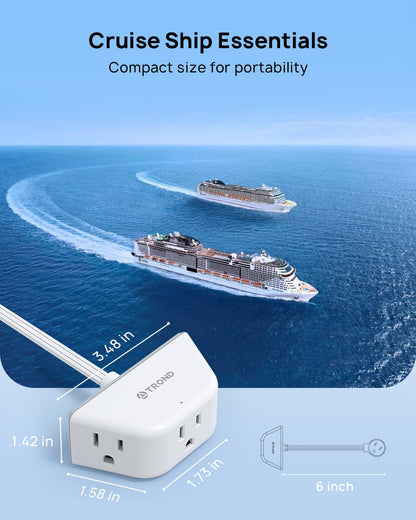 TROND Multi Plug Outlet Extender 2 Pack - Electrical Wall Splitter, 3 Way Angled Wall Outlet Adapter, Cruise Essentials, Small Multiple Plug Expander for Cruise Ship Home Office Dorm Room, White