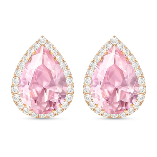 Linawe Pink Earrings Studs for Women, Imitation Diamond Morganite Teardrop Cartilage Earring Set, Stud Earrings Rose Gold Iridescent Rhinestone Crystal Hypoallergenic Jewelry