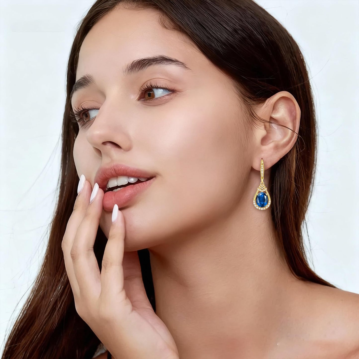 Valentine's Day Gifts for Women |18K G Plated Sterling Silver Birthstone Teardrop Leverback Drop Earring for Women Lady | Wedding Jewelry Gifts for the Bride | Hypoallergenic Oval Cut CZ Earrings (18k Gold Plated-09-Sep.-Sapphire)