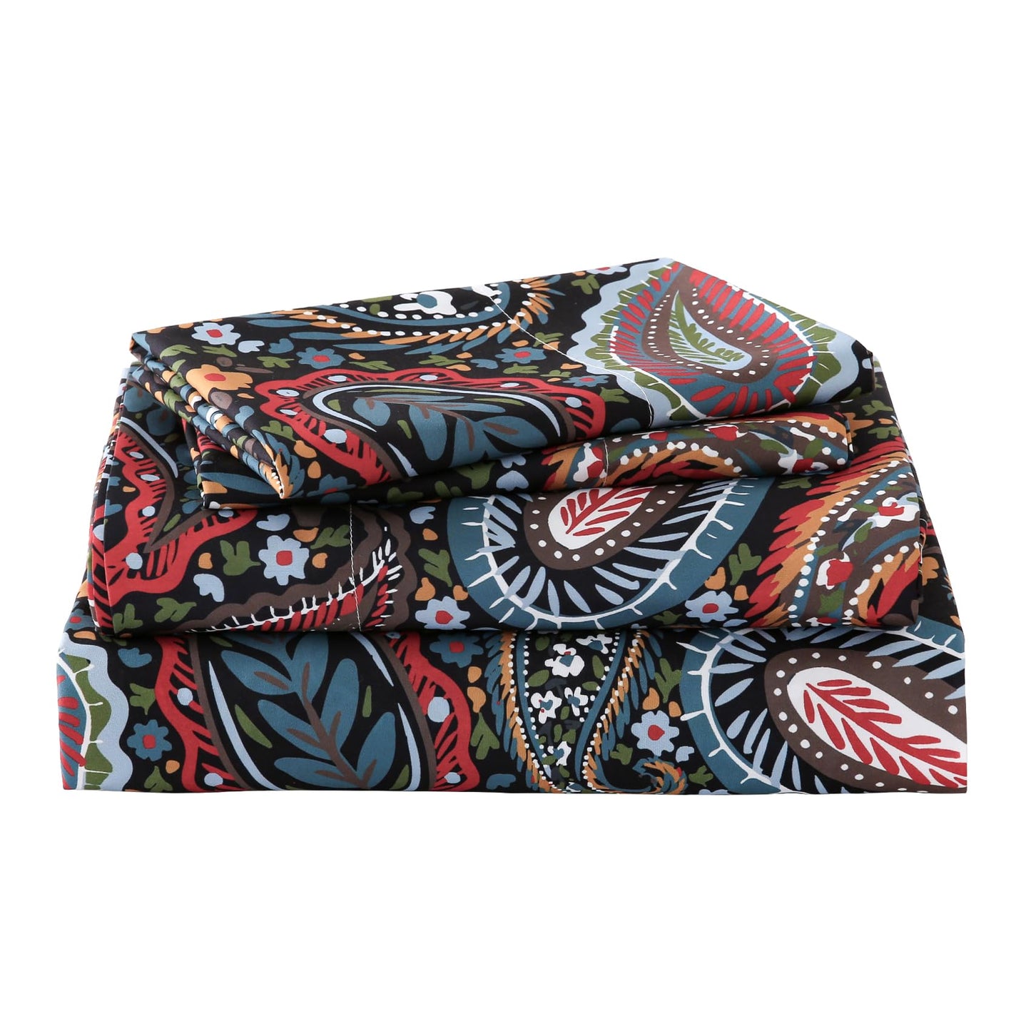 Yibeizi Queen Sheet Set Deep Pocket Queen Size Black Paisley Bed Sheets Set, Dark Floral Printed Soft Microfiber Oeko-Tex Sheets & Pillowcases Hypoallergenic Wrinkle Free Bedsheets