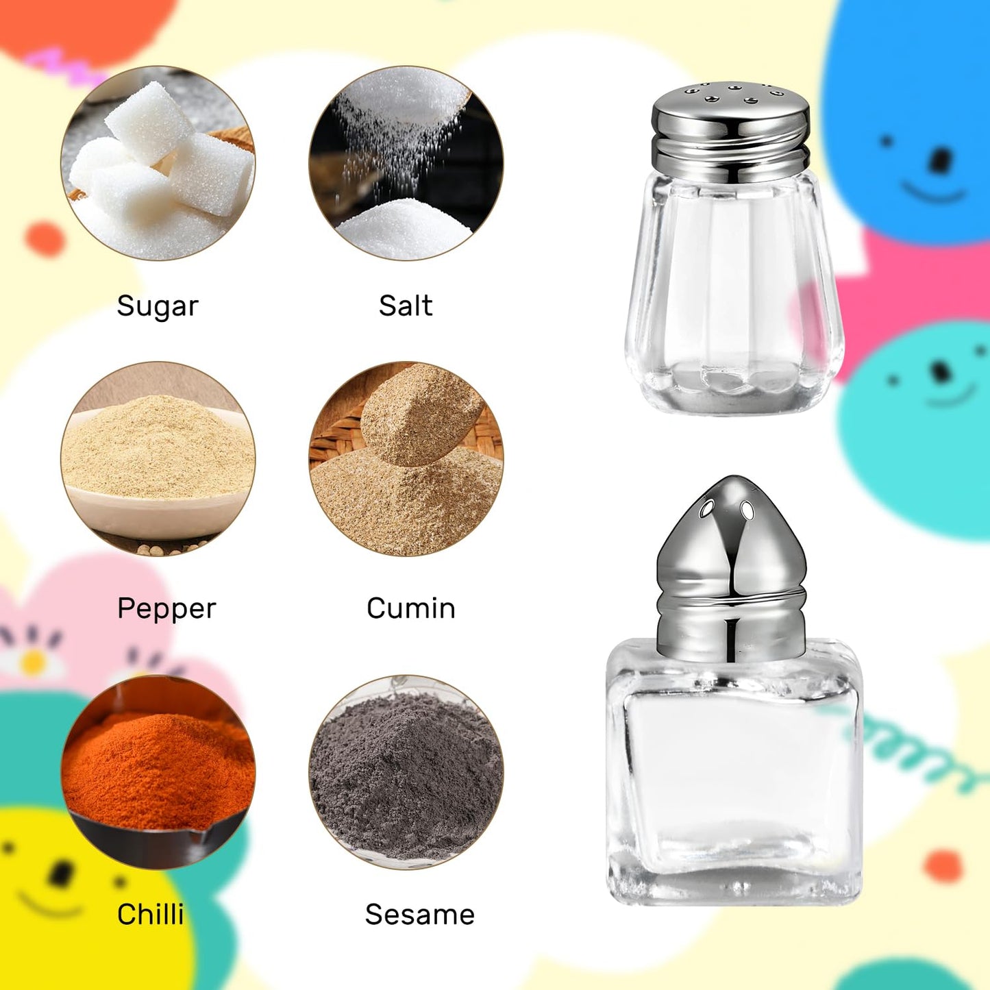 BOSMIOW 6Pack Small Glass Spice Jars with Silver Cap,Clear Mini Salt Holders,Durable Pepper Shakers,Empty Seasoning Powders Containers for Kitchen Restaurants