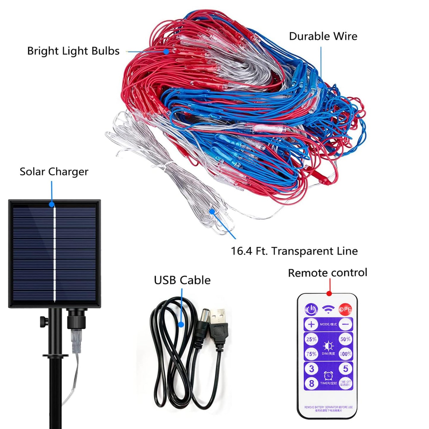 FUNIAO (Upgraded) 2-in-1 Solar Powered American Flag Lights, 420 LED Flag Net Lights, Remote Controlled Waterproof Patriotic Ornament for Memorial Day, 4th of July, Presidential Election, Christmas