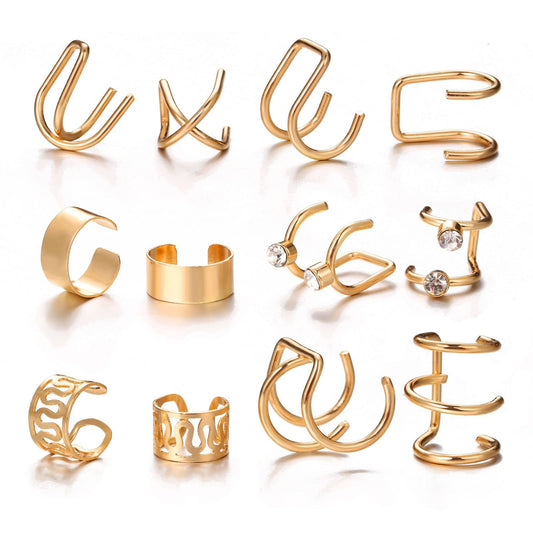 coadipress Ear Cuffs Earrings Set for Women Non-Piercing Stainless Steel Dainty Helix Cartilage Ear Clip On Wrap Earring Set Fake Nose Ring Non-Piercing Adjustable (Gold)