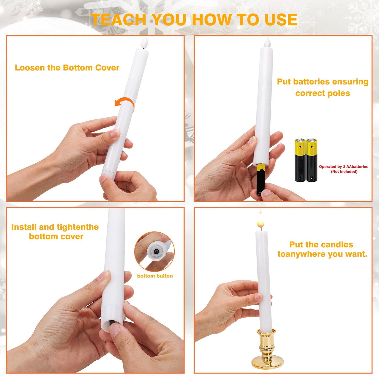 POQCCT LED Flameless Window Candles with Remote Timer 10 PCS Battery Operated Flickering Taper Candle Lights with Removable Gold Candle Holders Best Gift for Xmas Wedding Home Dinner Decor