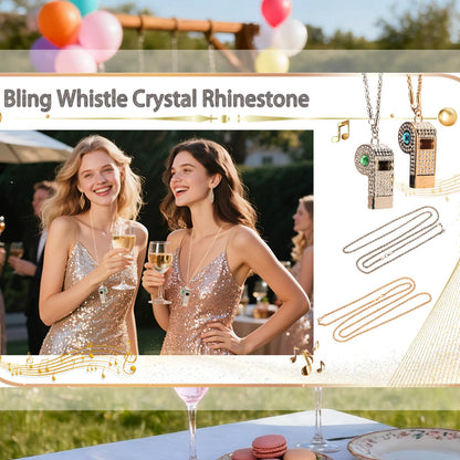 PCTC Shining Whistle,Crystal-Encrusted Metal Whistle with Decorative Chain Great for Referees, Coaches Party and Gift Accessory[Gold Exterior] (Red)