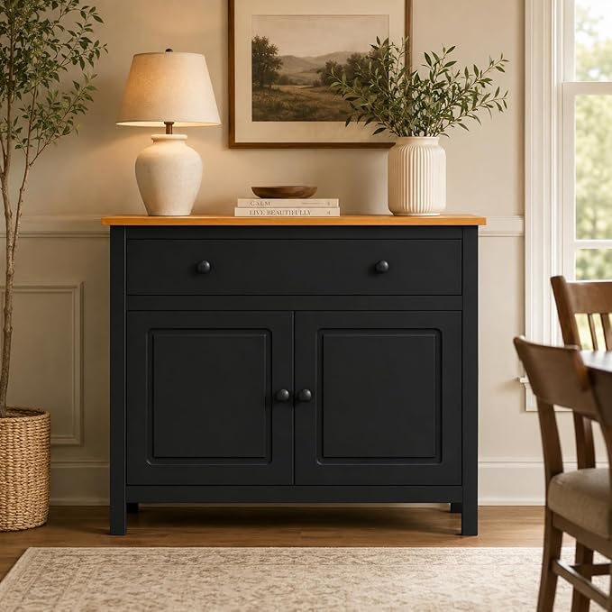 From the Tree Furniture 44" Wide Black & Pine Top Solid Pine Shaker Sideboard