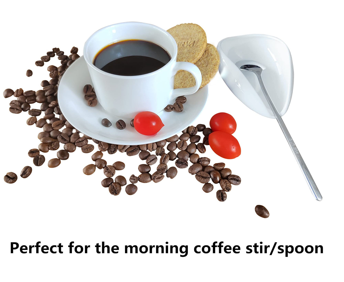 Mini Coffee Spoon Holder, Small Ceramic Spoon Rest for Coffee Stirrers, Teaspoon, Bar Spoon, Coffee Bar Accessories (Ture white+Sliver Spoon)