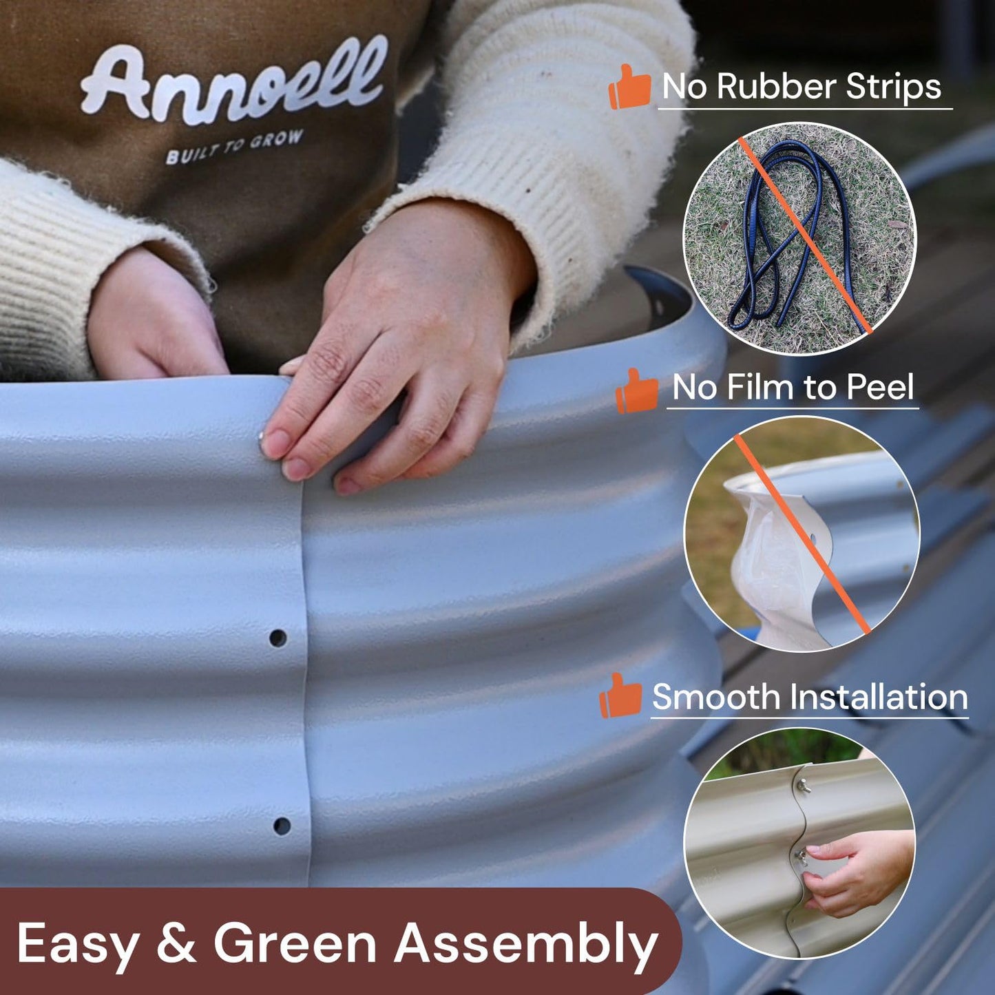 Annoell Galvanized Raised Garden Bed 8x4x1 ft, 12" Tall Metal Planter Box for Outdoor Plants, Modular Raised Flower Bed with Rust Resistant Coating for Kitchen Garden, Patio or Backyard - Sand Beige