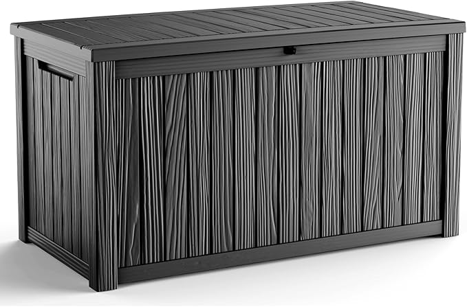 200 Gallon Outdoor Deck Box, Lockable Waterproof Outdoor Storage Boxes For Garden Tools,Indoor Cushions,Accessories Outside Storage Resin Weatherproof Container(Black)