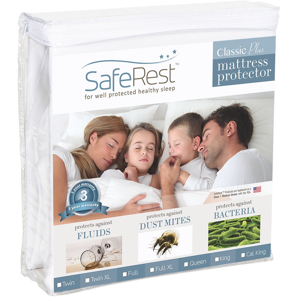 SafeRest Mattress Protector Twin XL College Dorm Room, New Home, First Apartment Essentials - Cotton, Waterproof Mattress Cover Protector - Encasement - Premium