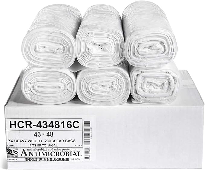 Aluf Plastics High Density Trash Bags, 56 Gallon, 16 Micron,
