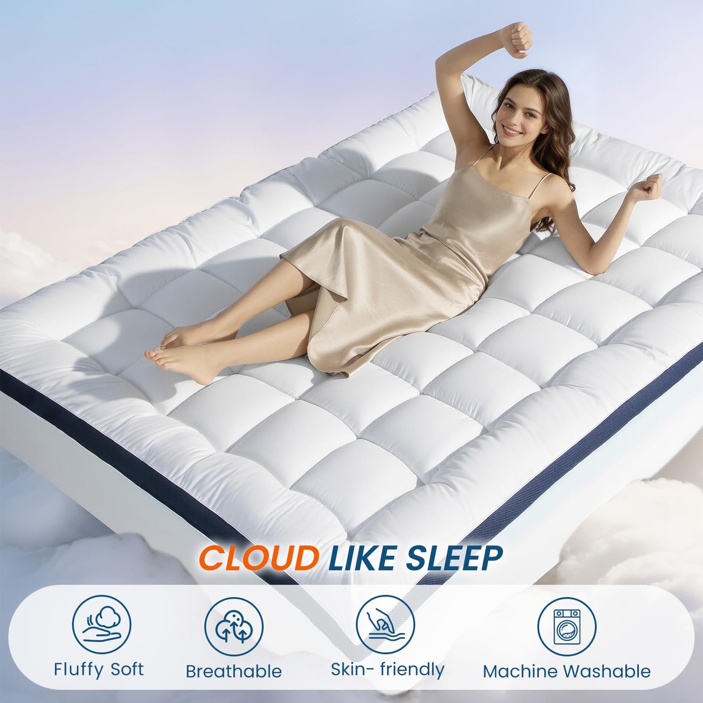 4 Inch Dual Layer Memory Foam Mattress Topper - 2 Inch 1000GSM Fluffy Soft Pillow Top Mattress Pad Cover and 2 Inch Cooling Gel Memory Foam for Back Pain Relief, with 8-21" Deep Pocket (Queen,60"x80")