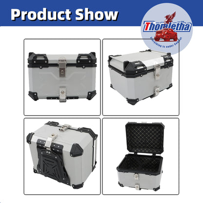 Thomletha 55L Aluminum Alloy Motorcycle Trunk Tour Tail Box Top Case with Mounting Plate Lock Silver