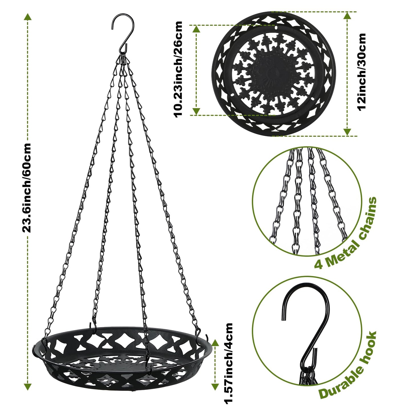 Enhon 3 Pack Plant Hanger, 12 Inch Metal Hanging Planter for Indoor Outdoor Plants, Classy Glossy Black Decorative Hanging Plant Shelf for Window Wall Ceiling Home Decor