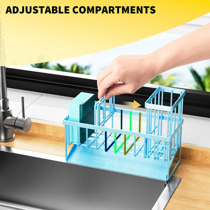 Cisily Kitchen Sink Caddy Organzier with High Brush Holder, Sponge Holder for Sink, 304 Rustproof Stainless, Kitchen Countertop Soap Dispenser Organizer, Kitchen Decor and Accessories