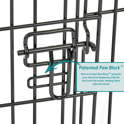 MidWest Homes for Pets Newly Enhanced Double Door iCrate 90.42 cm (36-Inch) Long Dog Crate, Includes Leak-Proof Pan, Floor Protecting Feet, Divider Panel & New Patented Features, Black, Model 1536DDU