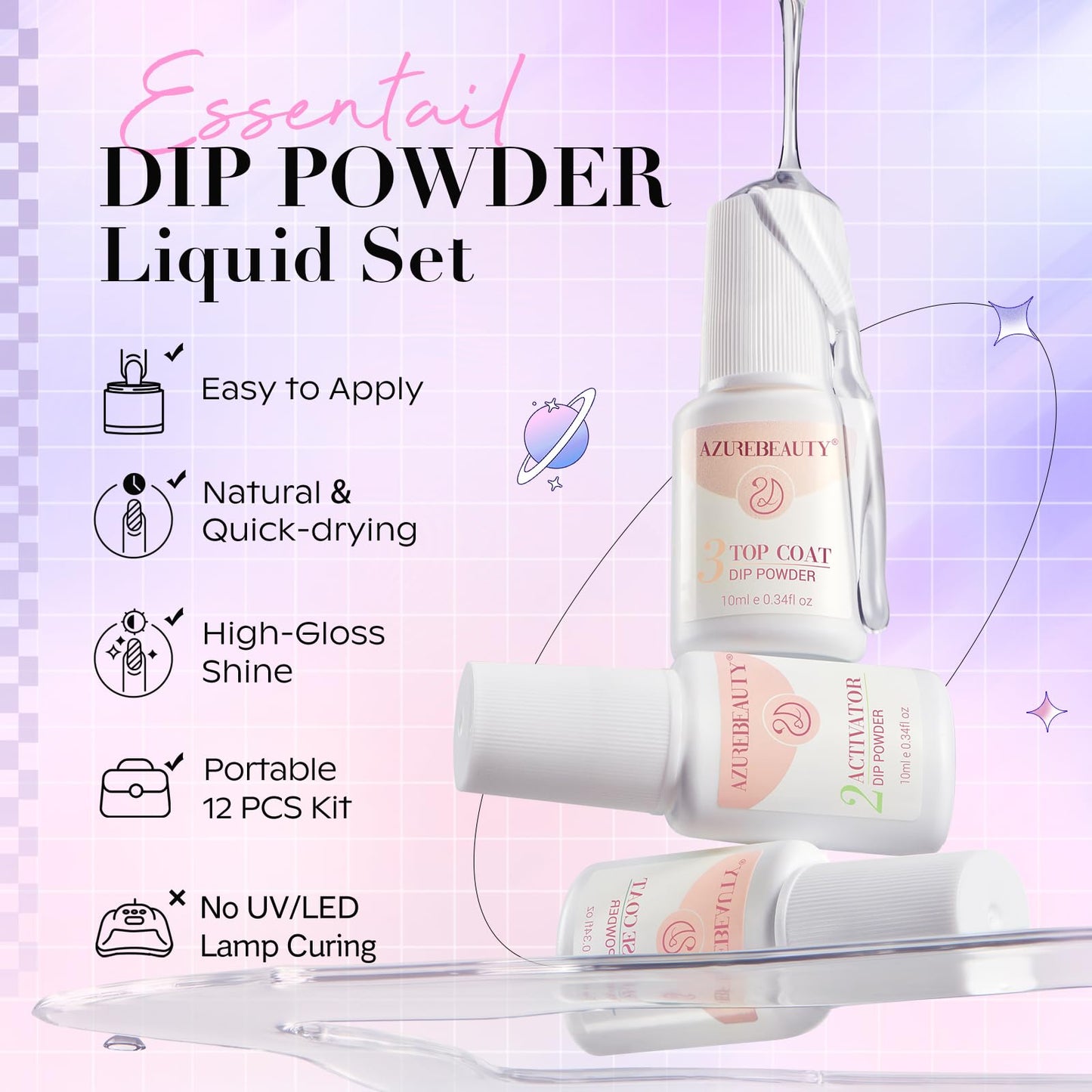 AZUREBEAUTY Dip Powder Nail Kit Starter, All Season Skin Tone Nude Brown 4 Colors Acrylic Dip Powder Liquid Set with Base/Top Coat Activator for French Nail Art Manicure DIY Salon Gifts