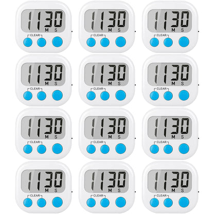 12 Pack Digital Kitchen Timers for Cooking Magnetic Timer for Cooking Loud Alarm White