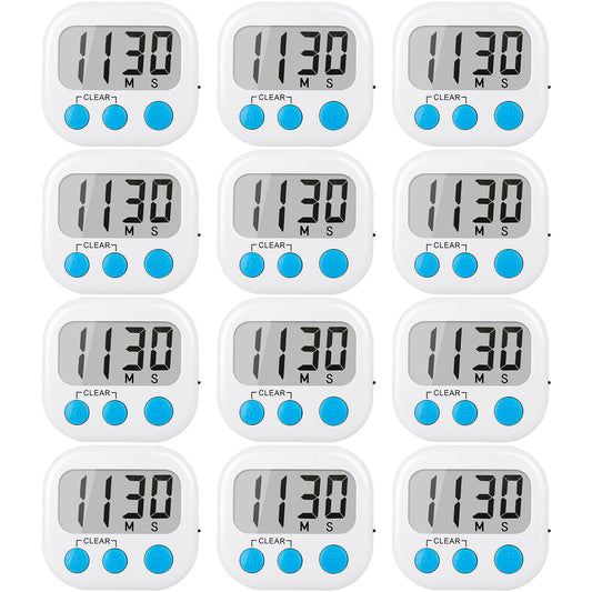 12 Pack Digital Kitchen Timers for Cooking Magnetic Timer for Cooking Loud Alarm White