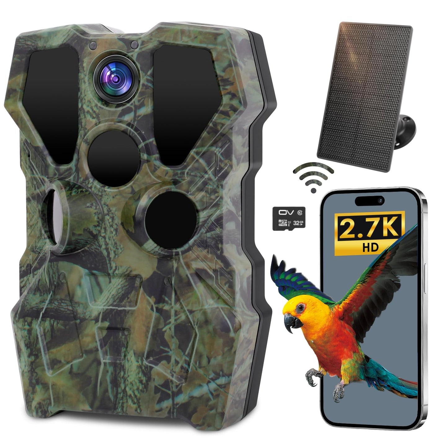 Trail Camera,64MP 2.7K 0.2S Trigger Motion Activated,Game Hunting Camera with Night Vision 2.0''LCD 120°Wide Camera Lens for Outdoor Scouting Wildlife Monitoring(Only Support Camera's Hotspot WiFi)
