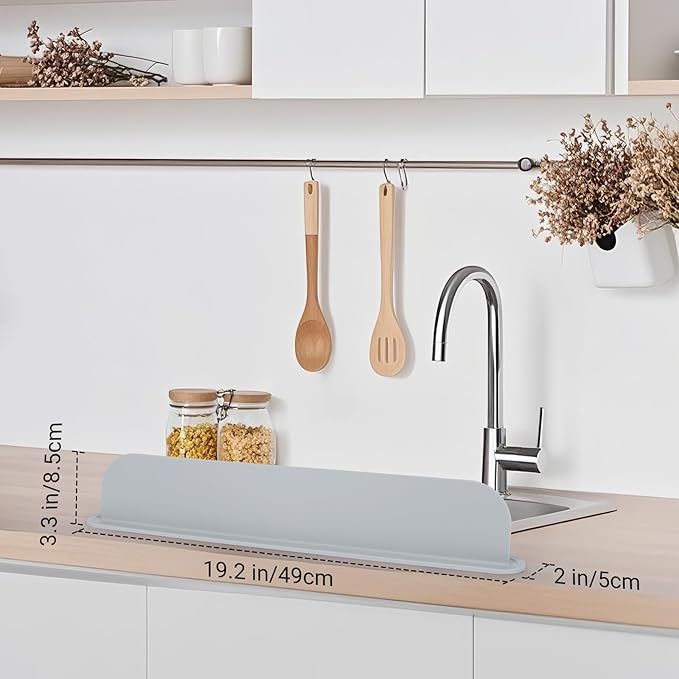 19.29 inch Kitchen Sink Splash Guard, Silicone Sink Baffle Splash Guard