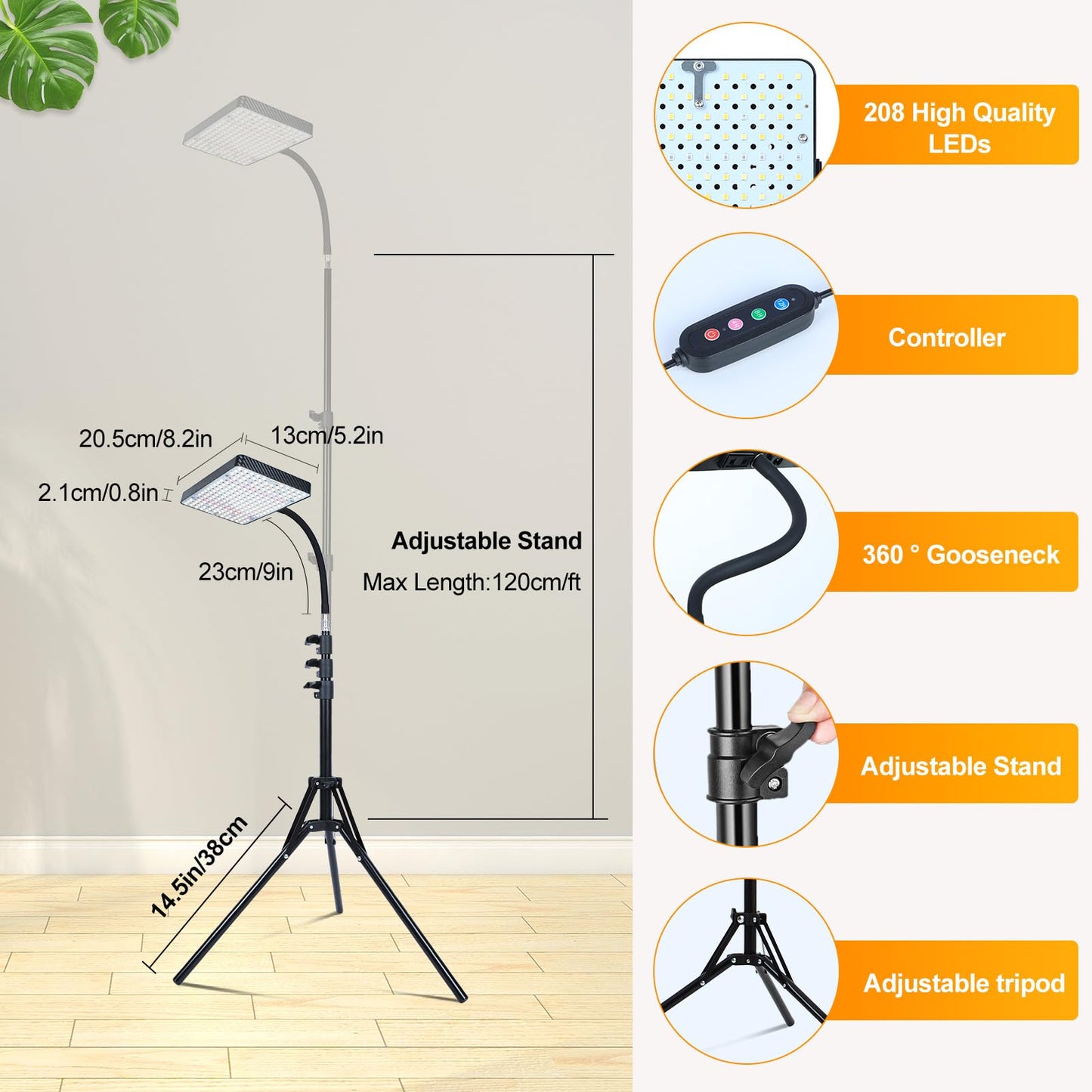 FECiDA 2026 Grow Lights with Stand, Standing Grow Lights for Indoor Plants, Bonsai Tree, 4/8/12/16/20H Timer, 25 Watt Power Draw, NO Need Adapter, Daisy Chain Function, 24"-64" Height Adjustable